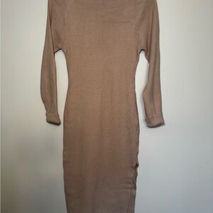 Chic Tan Ribbed Midi Dress